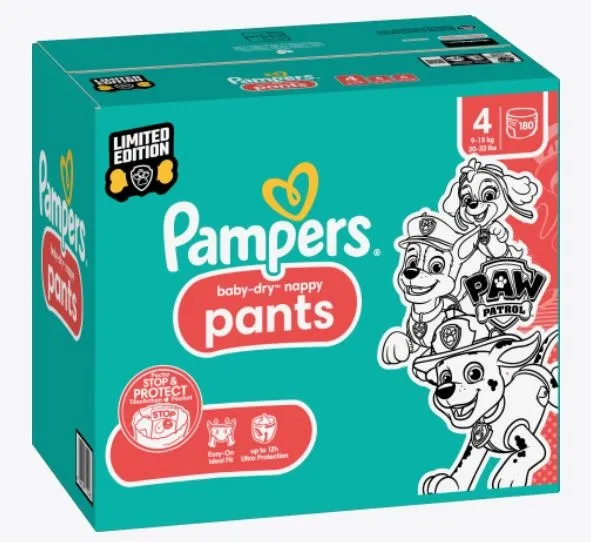 Pampers Paw Patrol Baby Dry Nappy Pants Size 4 180s