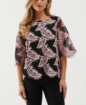 Petite Scalloped Elbow Sleeve Lace Top