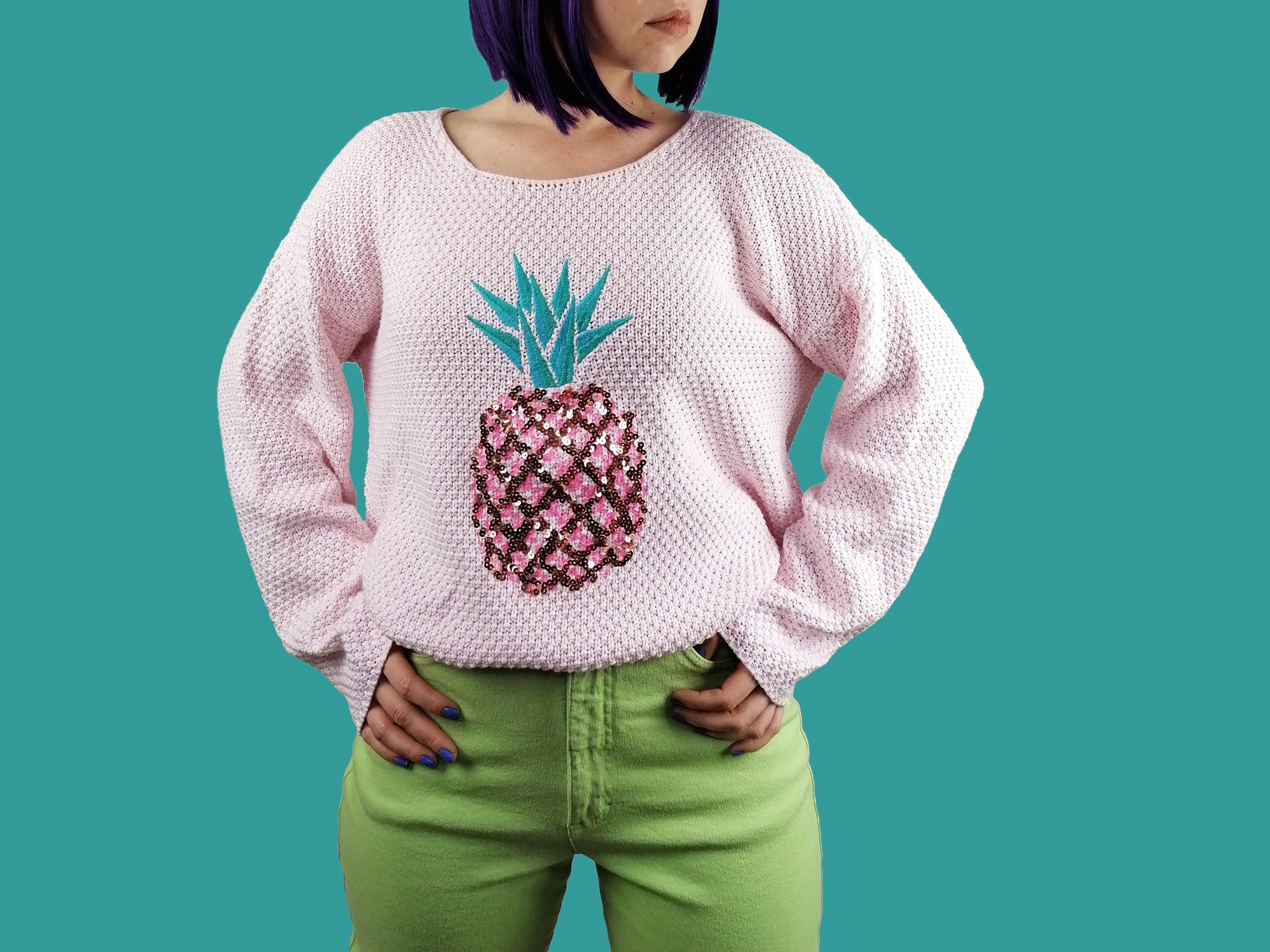 Pineapple Sequin Embroidery Sweater