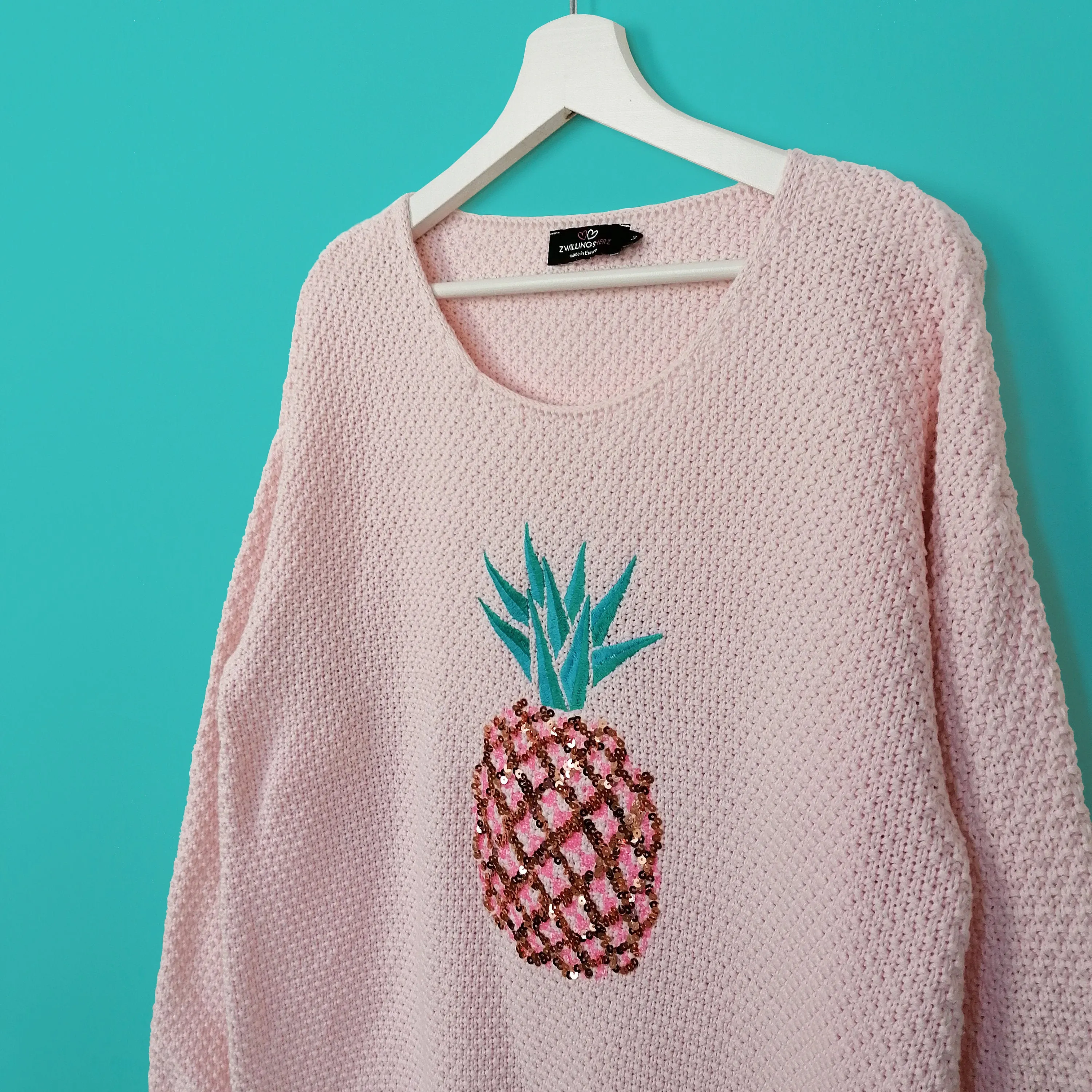 Pineapple Sequin Embroidery Sweater