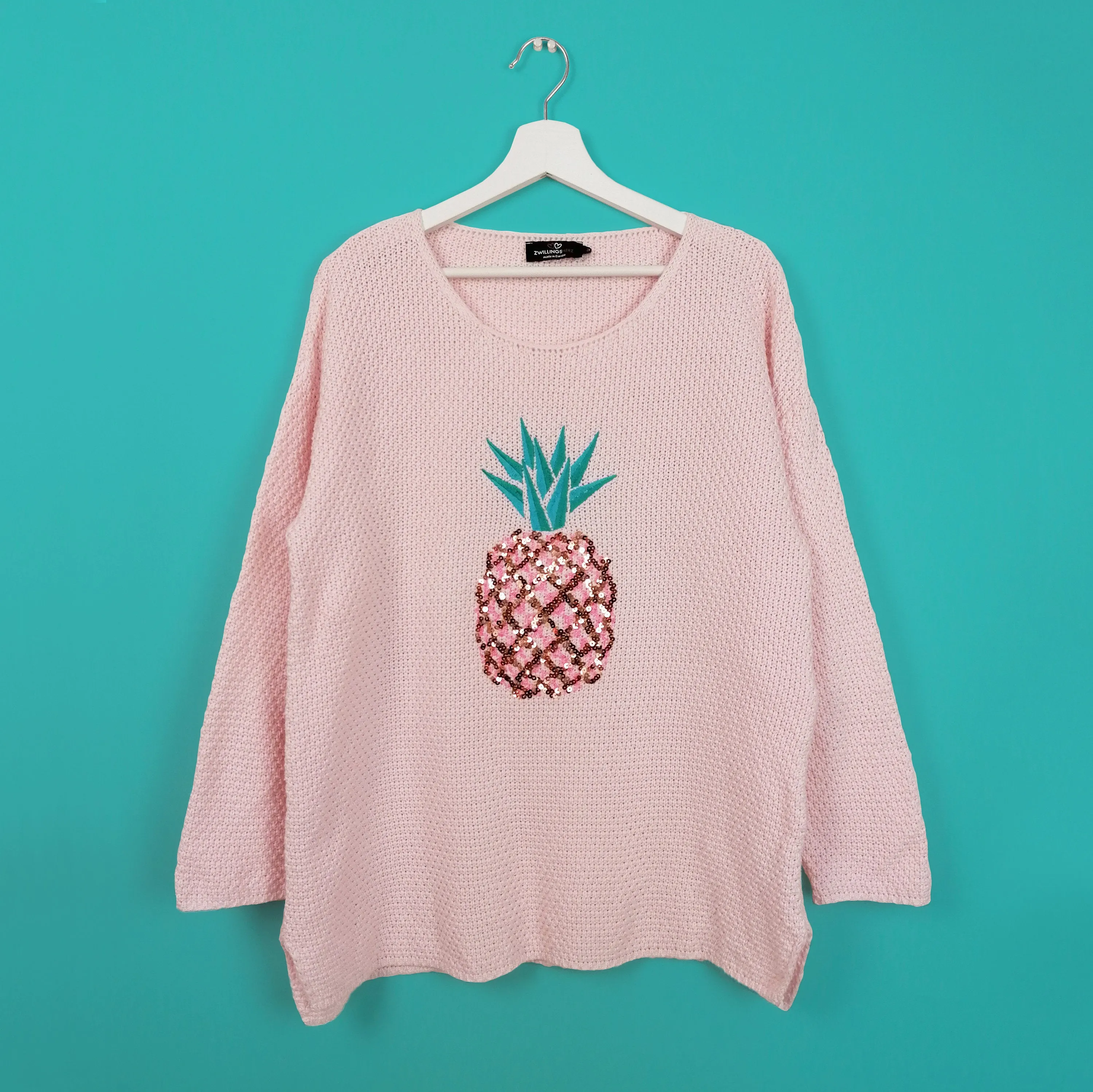 Pineapple Sequin Embroidery Sweater