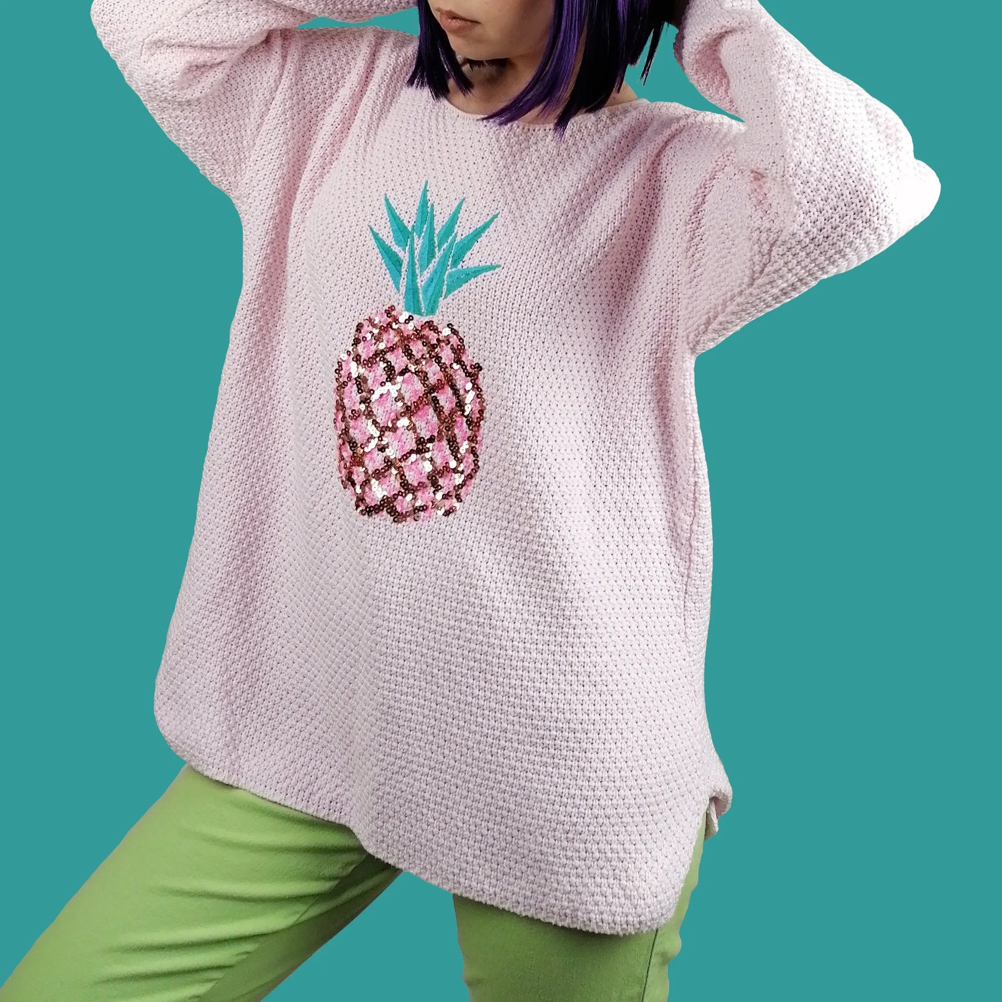 Pineapple Sequin Embroidery Sweater