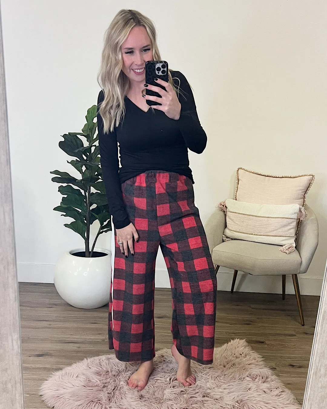 Red and Charcoal Buffalo Plaid Lounge Pants FINAL SALE