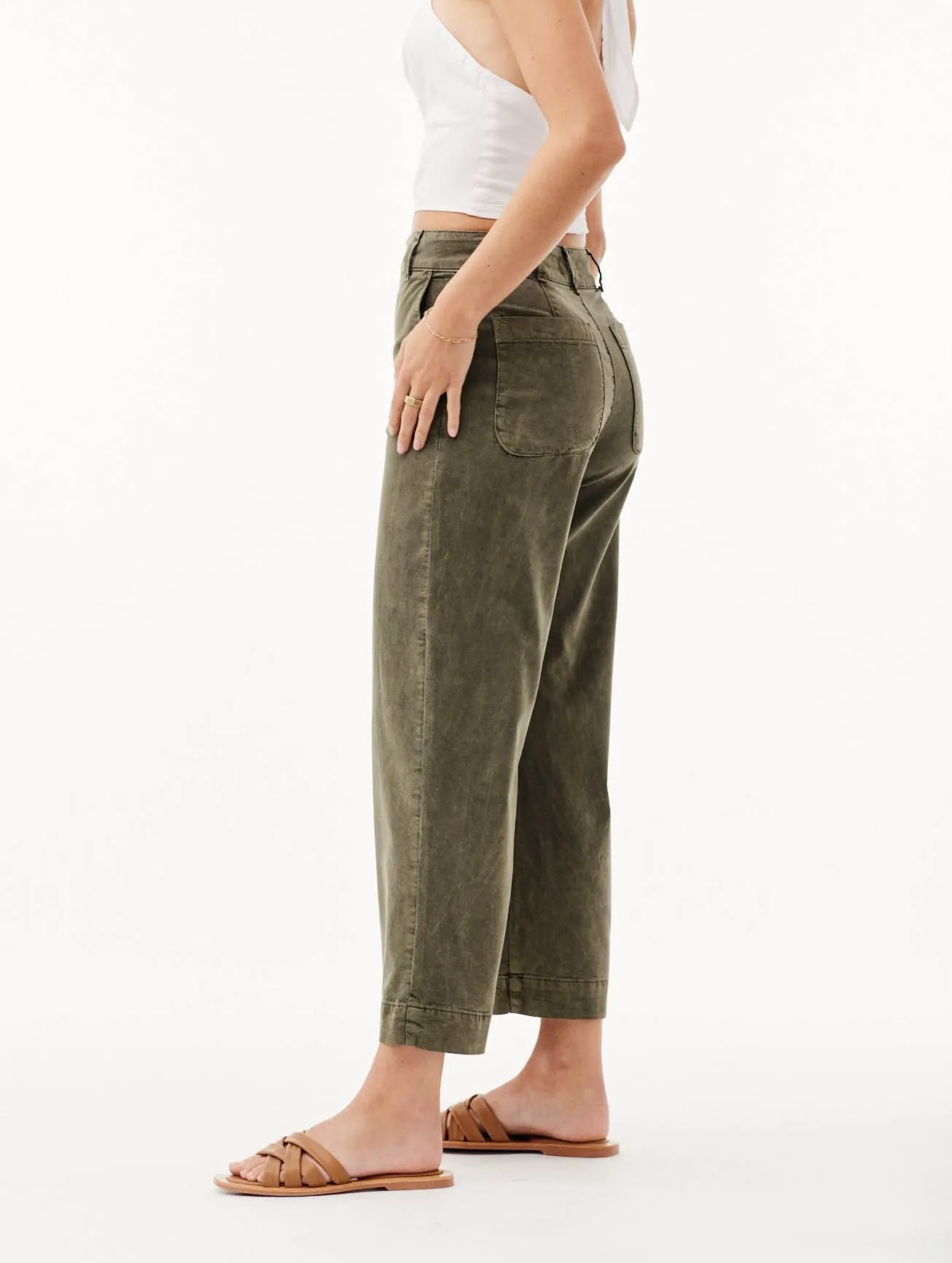 Saige Wide Leg Crop - Washed Army