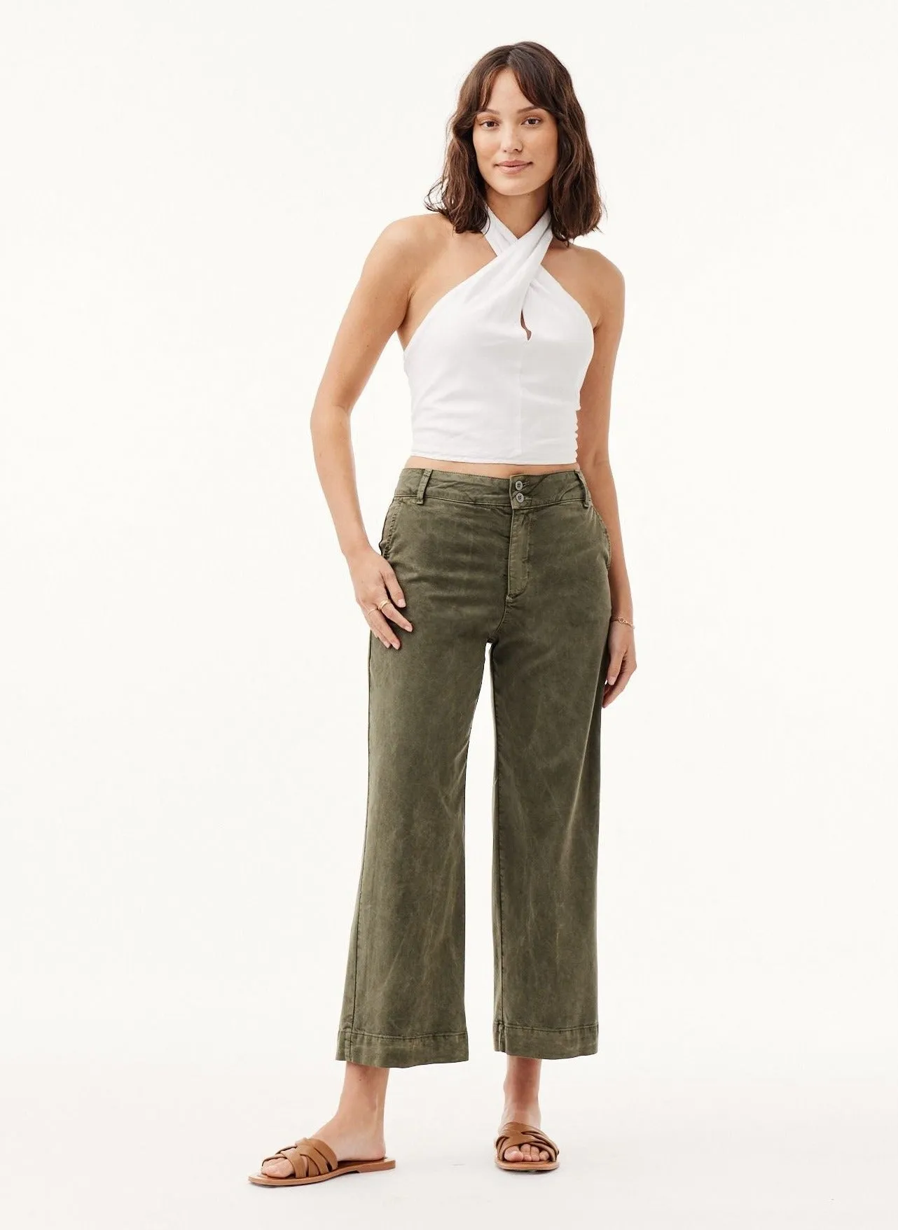 Saige Wide Leg Crop - Washed Army