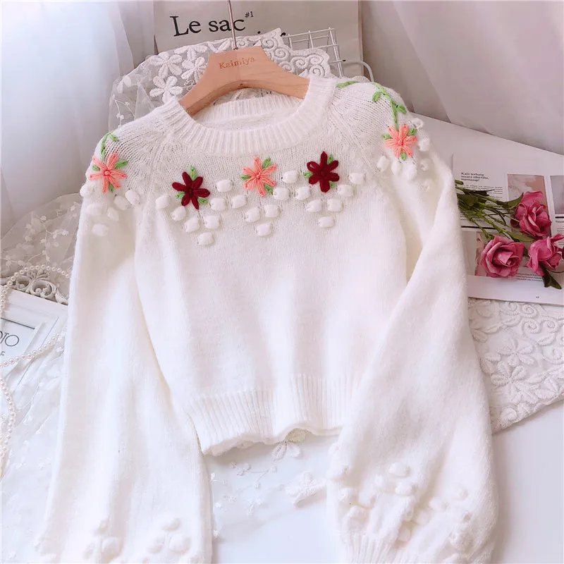 Sweet Embroidered Flower Sweater AD12520