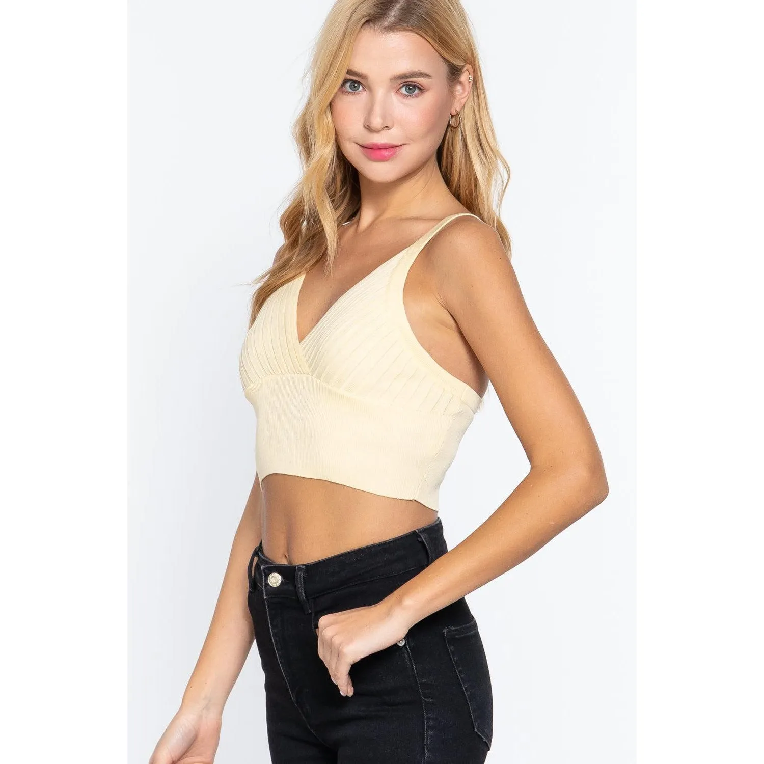 V-neck Sweater Knit Crop Cami Top