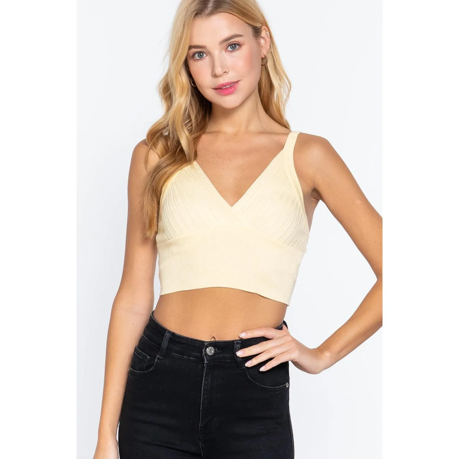 V-neck Sweater Knit Crop Cami Top