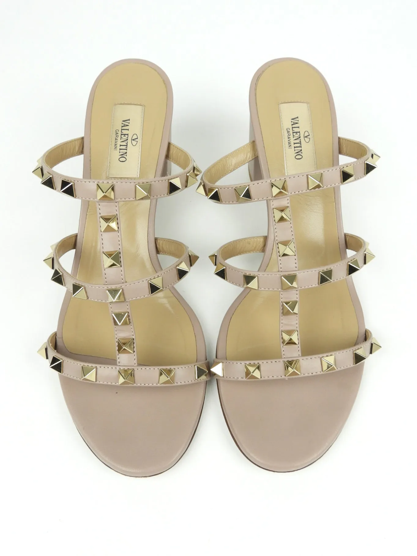 Valentino Light Taupe Rockstud Block Heel Mule Sandal - 39.5