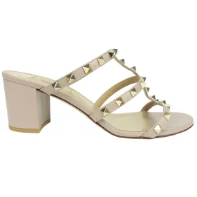 Valentino Light Taupe Rockstud Block Heel Mule Sandal - 39.5