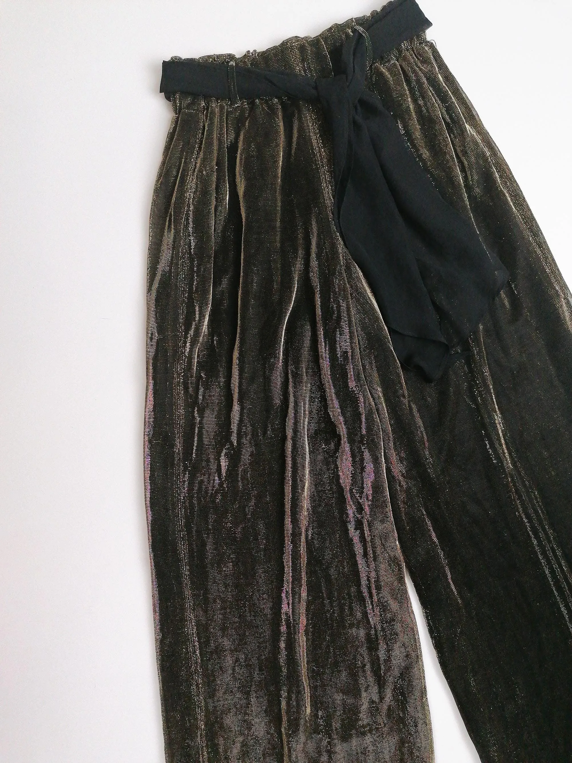 Wide Leg Black Gold Lurex Pants - size S-M