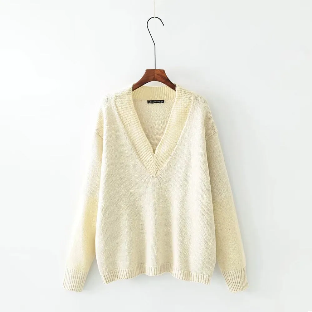 Womens Sexy Loose V Neck Sweater