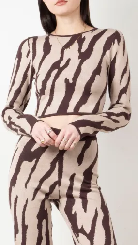 Xena Zebra Sweater Set - Beige/Brown